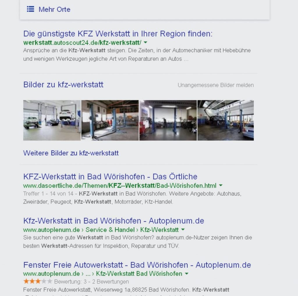 Werkstattsuche auf Google